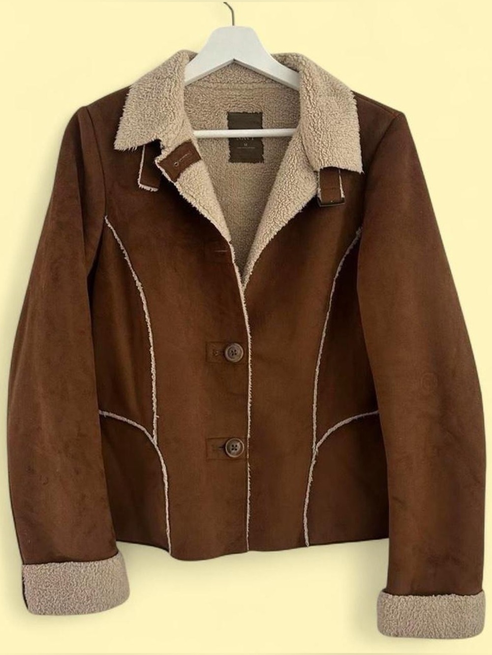 Vintage Y2K Old Navy Brown Faux Suede Sherpa
Lined Penny Lane Jacket M